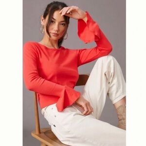Anthropologie Maeve Flouncy Red Long Bell Sleeve Pullover Top